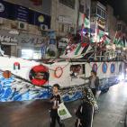 مجسم لسفينة أسطول الحرية يجوب شوارع رام الله