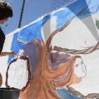 رسم جدارية الحرية في مدرسة بنات الازور في البيرة