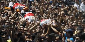 مراسم تشييع جثامين الشهداء الثلاثة الذين ارتقوا فجر اليوم خلال اقتحام الاحتلال لمخيم قلنديا