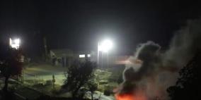 القاء اطارات مشتعله باتجاه سجن عوفر الاحتلالي