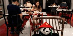 تايلاند: دمية باندا تخفف العزلة عن زبائن مطعم