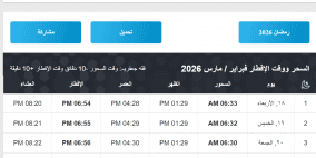 إمساكية رمضان 2026 في اسبانيا |  وقت آذان المغرب والفجر مدريد وبرشلونة وإشبيلية