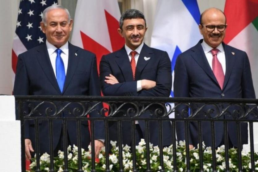 نتنياهو ووزيري خارجية الامارات والبحرين