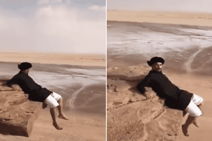 مشهد يحبس الأنفاس.. مغامر سعودي يجلس على حافة جبل!