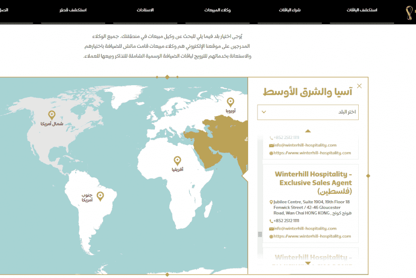 الخارطة الخاصة بمنطقة الشرق الأوسط وآسيا