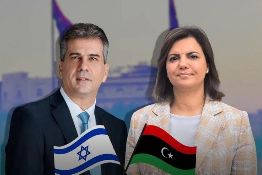 وزير الخارجية الإسرائيلي إيلي كوهين ووزيرة الخارجية الليبية نجلاء المنقوش